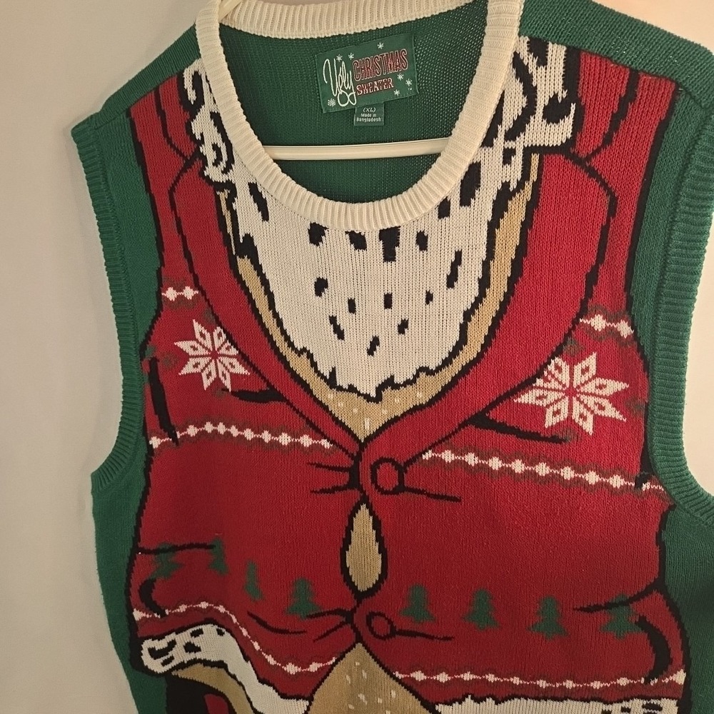Ugly Christmas Sweater Vest Men's XL Tis The Season Dad Bod